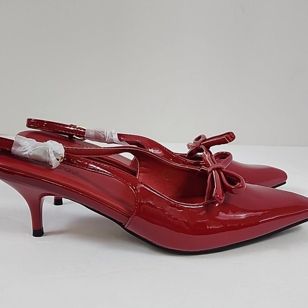 NWOT Coutgo Women's Red Pointed Sling Back Kitten Heels , Size 7 - Picture 3 of 8